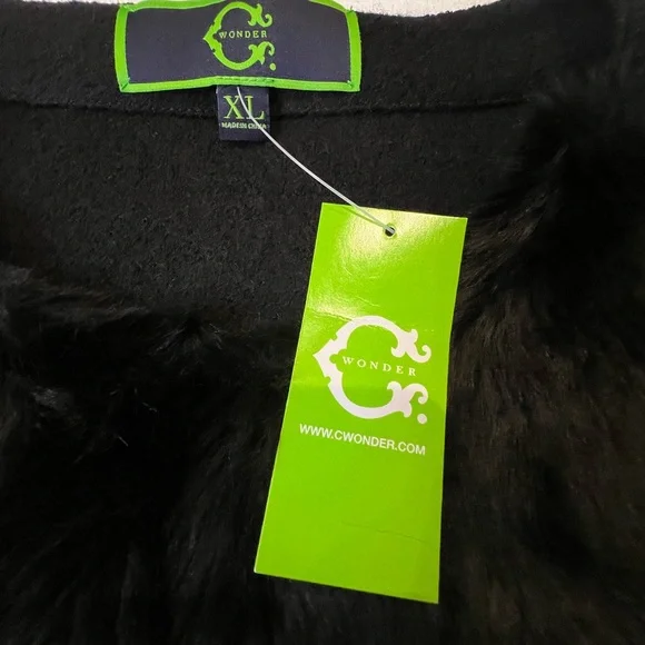 C Wonder Black Faux fur wool cardigan with hook closures. Brand new with tags. - Picture 3 of 11